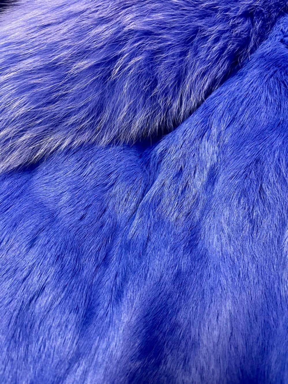 Maximilian Periwinkle/Lavender Rabbit Fur Coat with Plush Fox Fur Collar (Real) - Picture 6 of 8